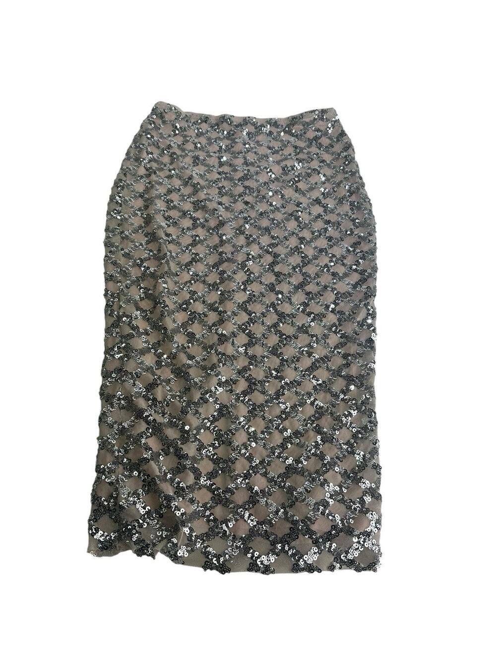 Forever 21 Silver Sequin Mesh Midi Skirt Womens XS Party Glam Y2K